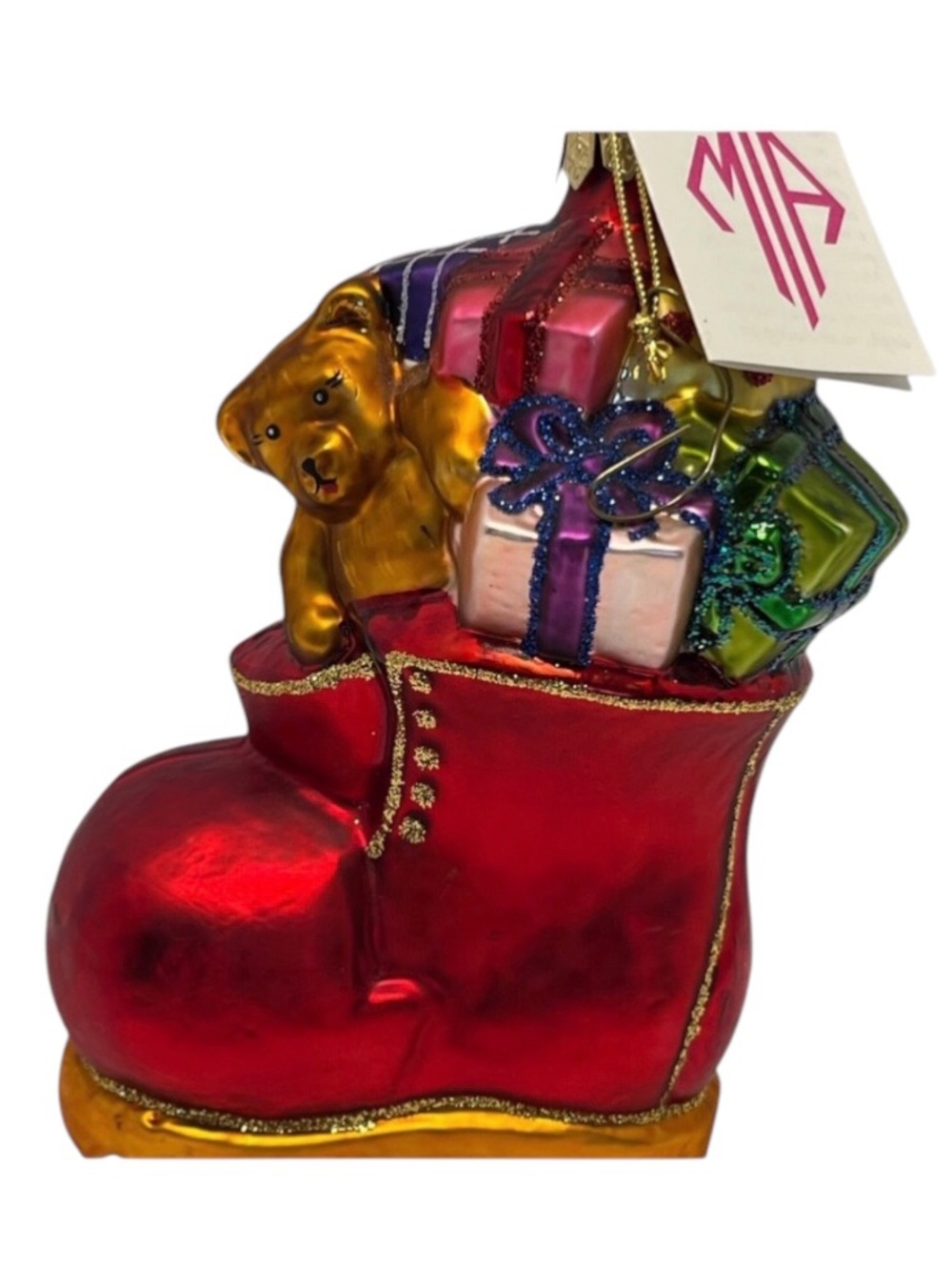 Mia Christmas Boot Full of Presents Christmas Ornament.